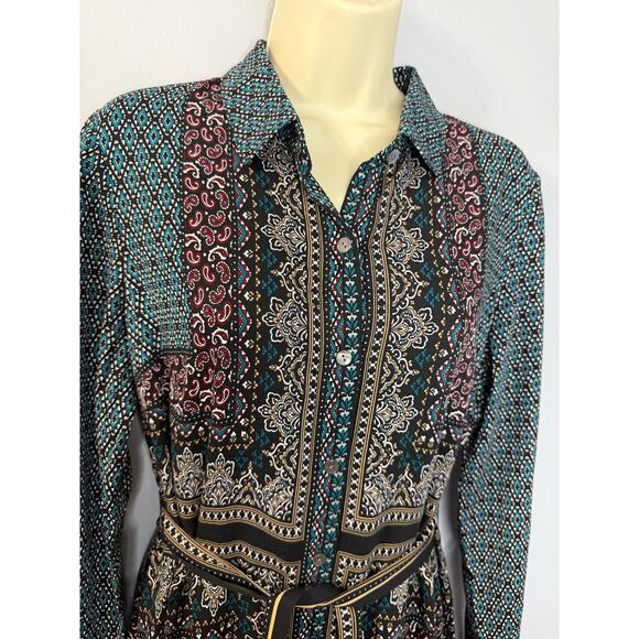 J.Jill Wearever Foulard-Print Midi Shirtdress Black Regal Paisley Sz S New - Picture 8 of 12